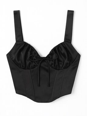 Bershka Black Satin Corset-Style Crop Top